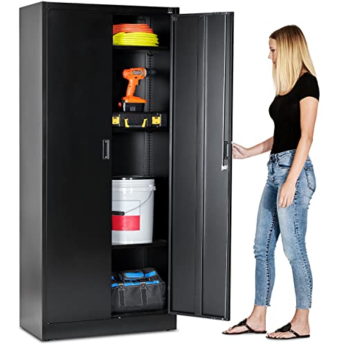 71-inch Tall Black Steel Storage Cabinet with Adjustable Shelves B460349