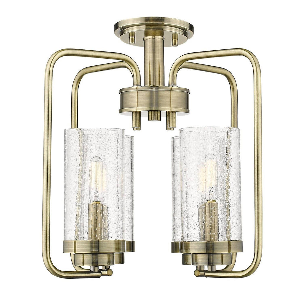 Aged Brass Semi-Flush Fixture with Seeded Glass M9351