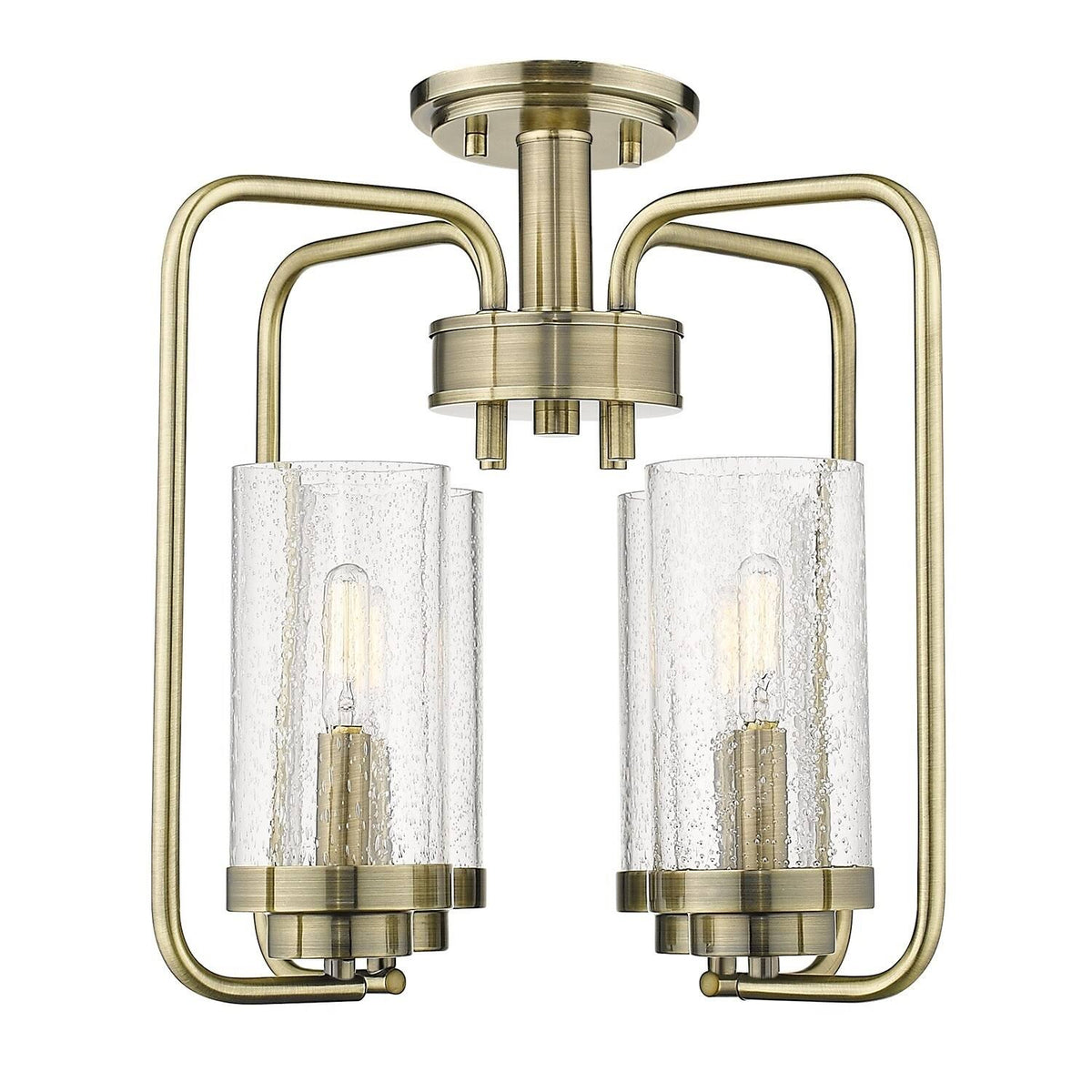 Aged Brass Semi-Flush Fixture with Seeded Glass M9351