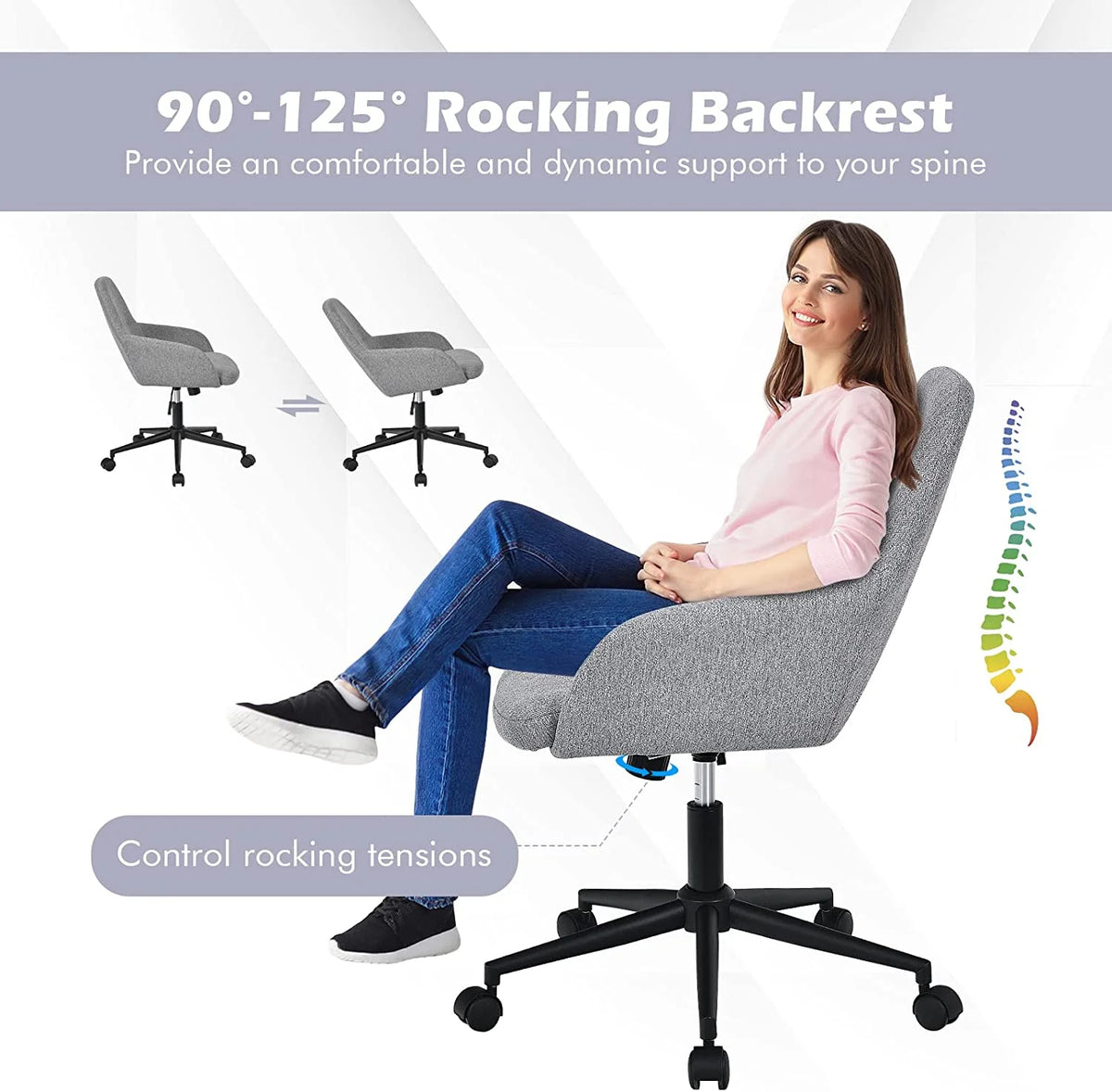 Grey Linen Fabric Upholstered Office Chair W923397