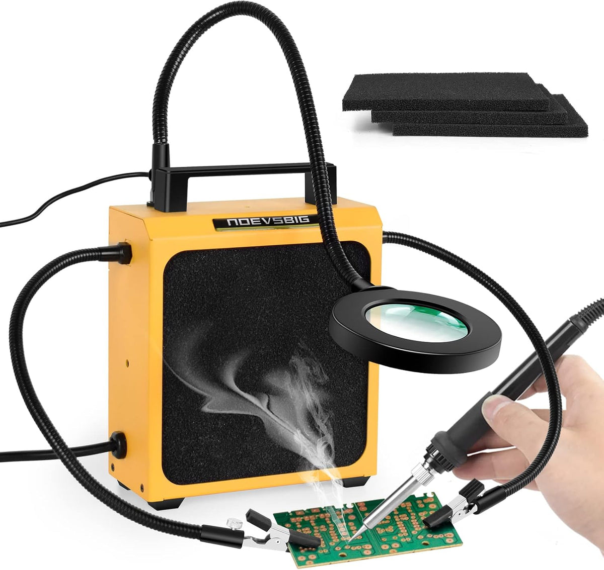 3 PCS Carbon Filter Solder Fume Extractor with LED Magnifying Lamp and Flexible Arms X19062