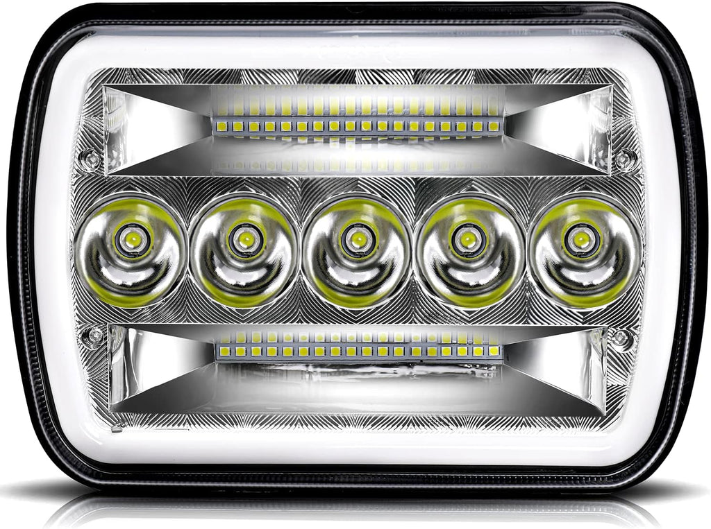 5x7 LED Headlight 87W Sealed Beam Halo Angel Eyes DRL, Pack of 2 C766882