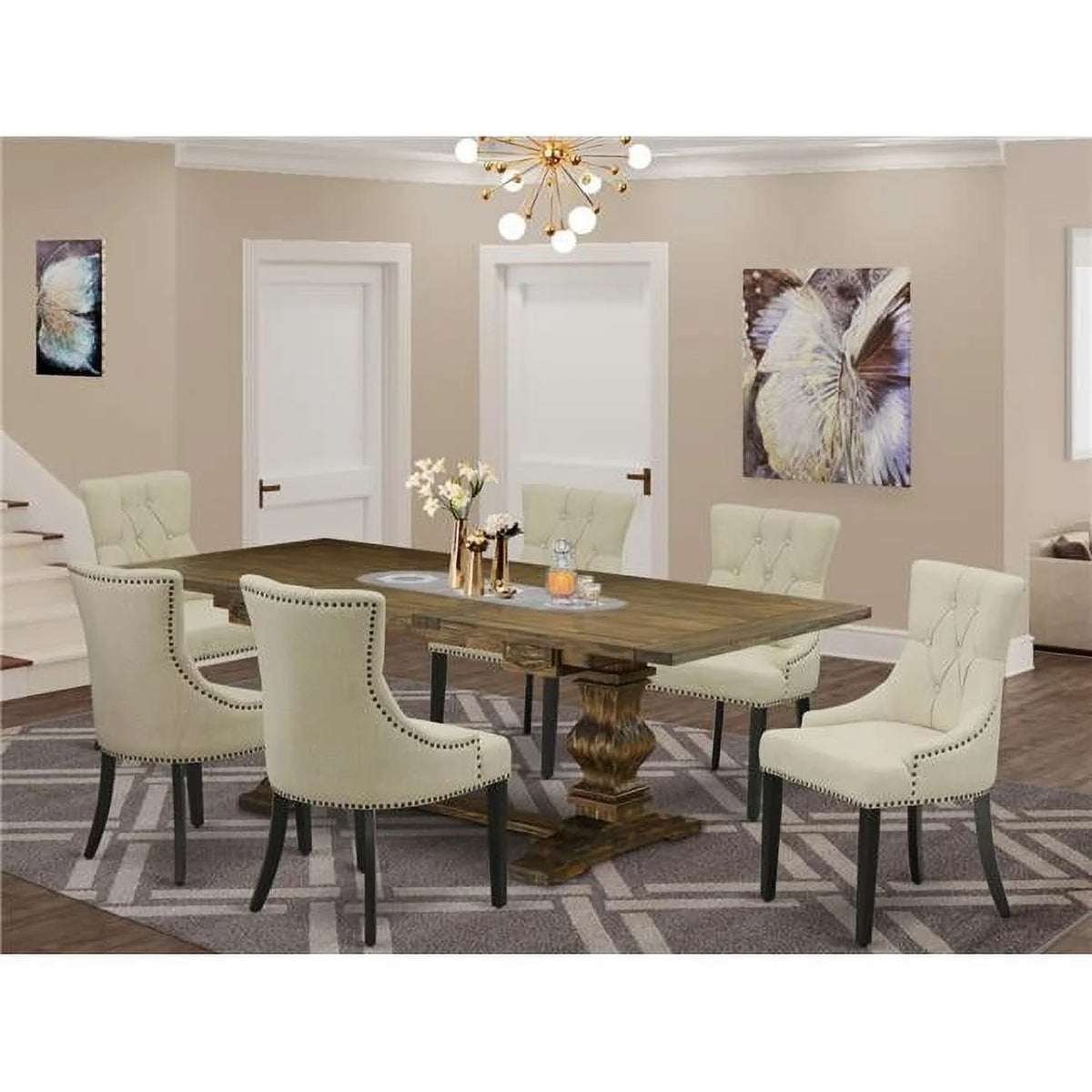 7 Piece Wood Dining Table Set I95256