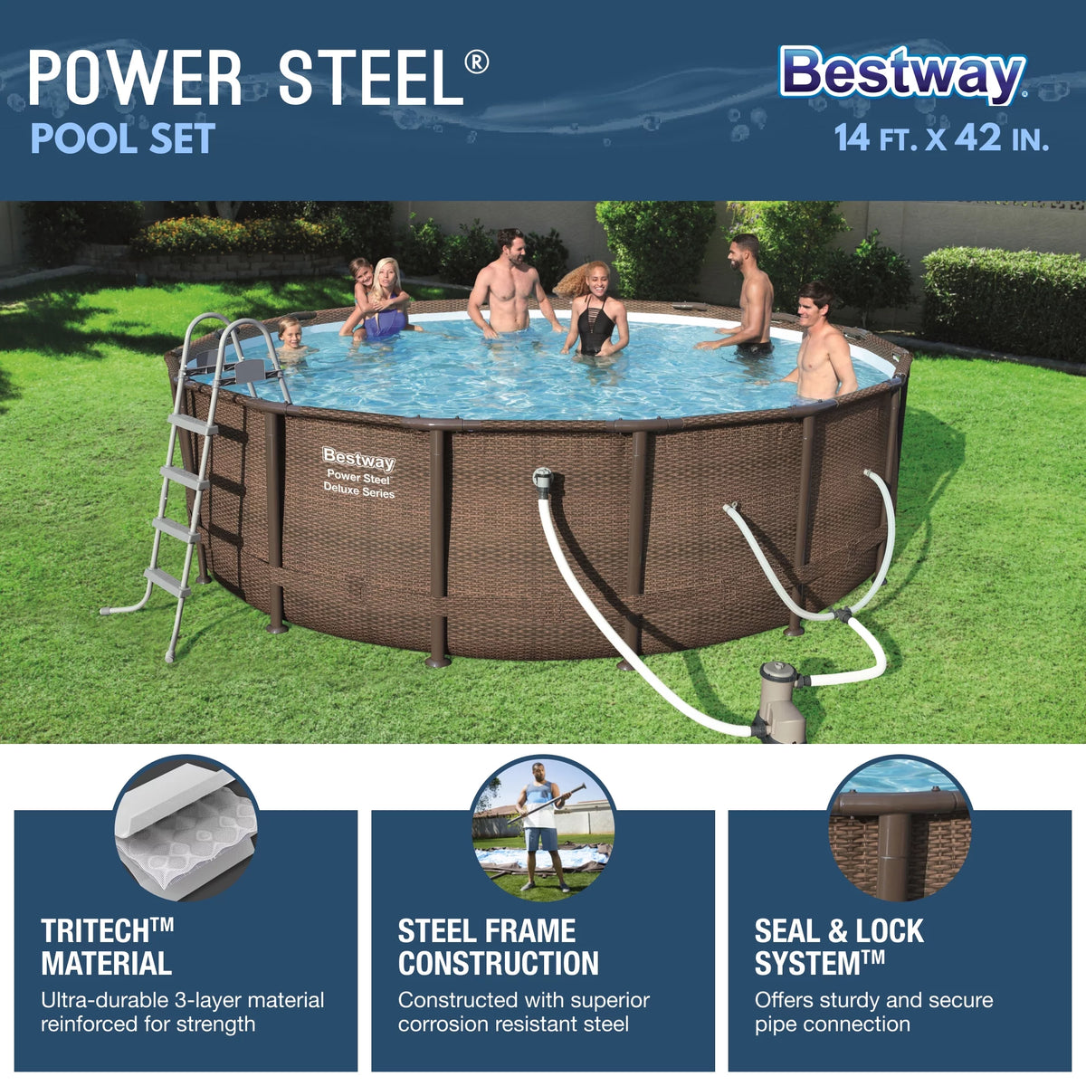 14' x 42 Round Above Ground Swimming Pool Set Y9130