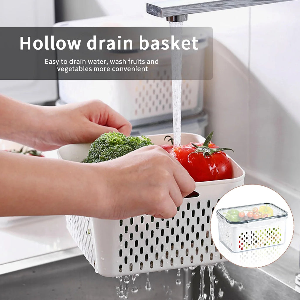 3 Pack Refrigerator Organizer Food Containers with Lids and Drain Colanders B597448
