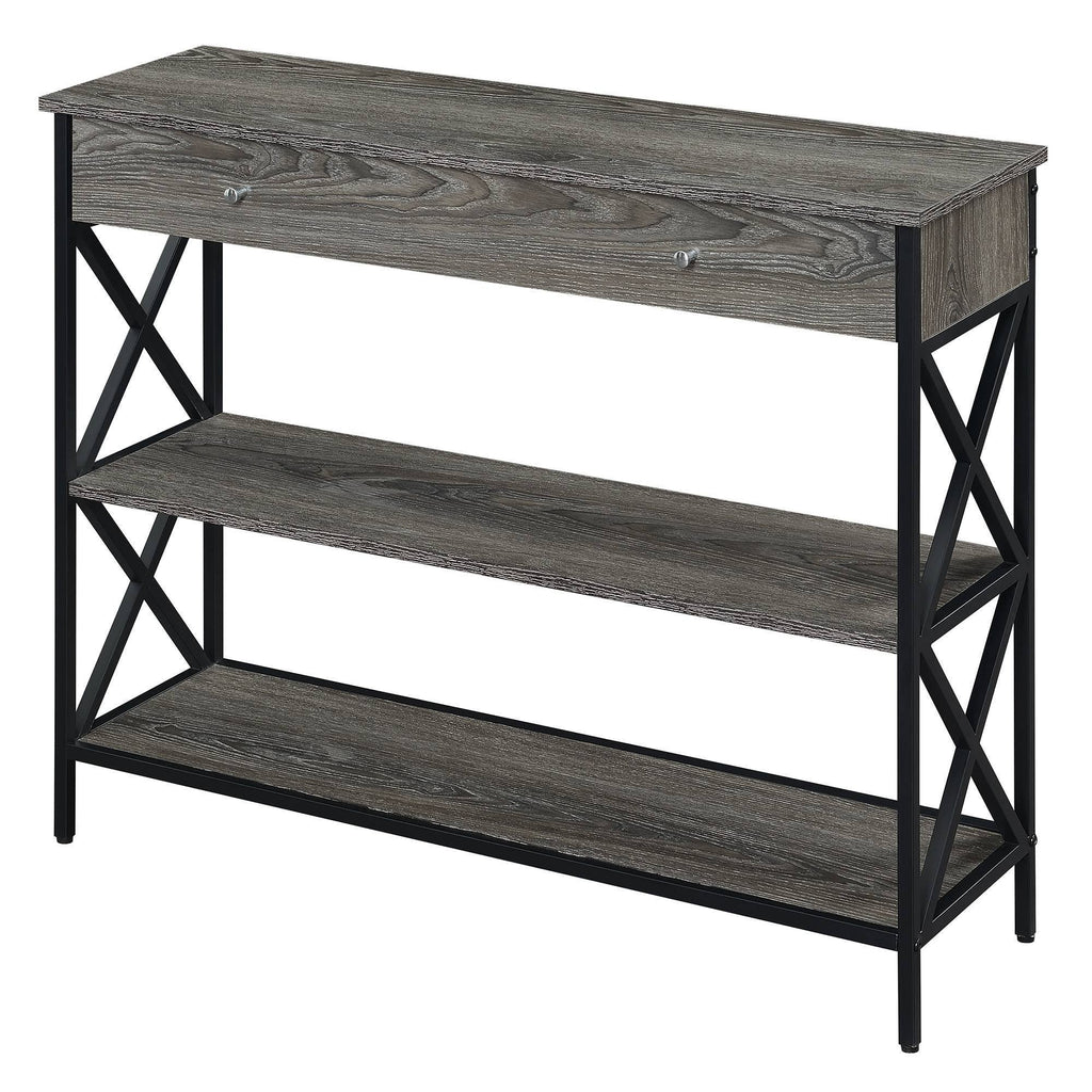 Weathered Gray/Black 1 Drawer Console Table with Shelves B874536