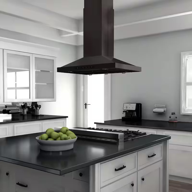 Black Stainless Steel Island Mount Range Hood N813