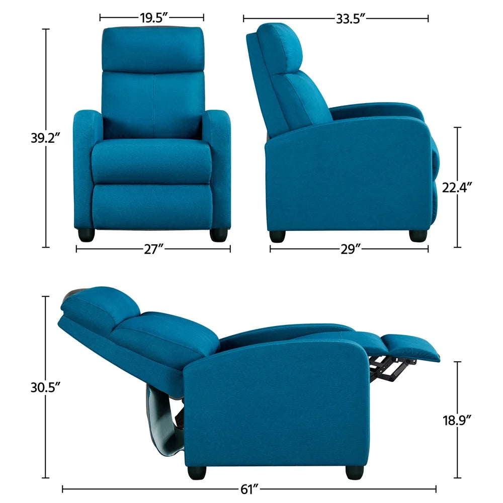 Adjustable Fabric Recliner with Footrest, Set of 2, Teal Y662