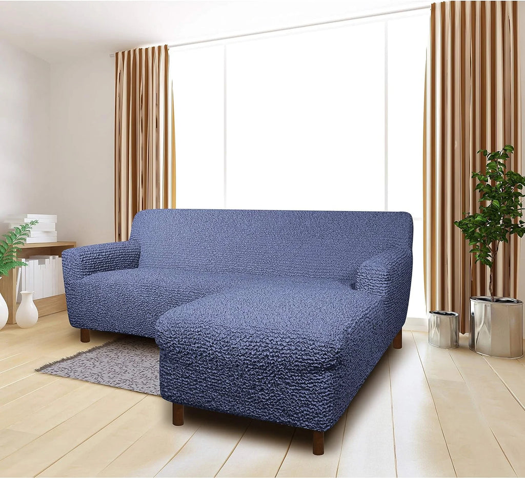Blue Right-Facing Chaise Sectional Sofa Slipcover V672