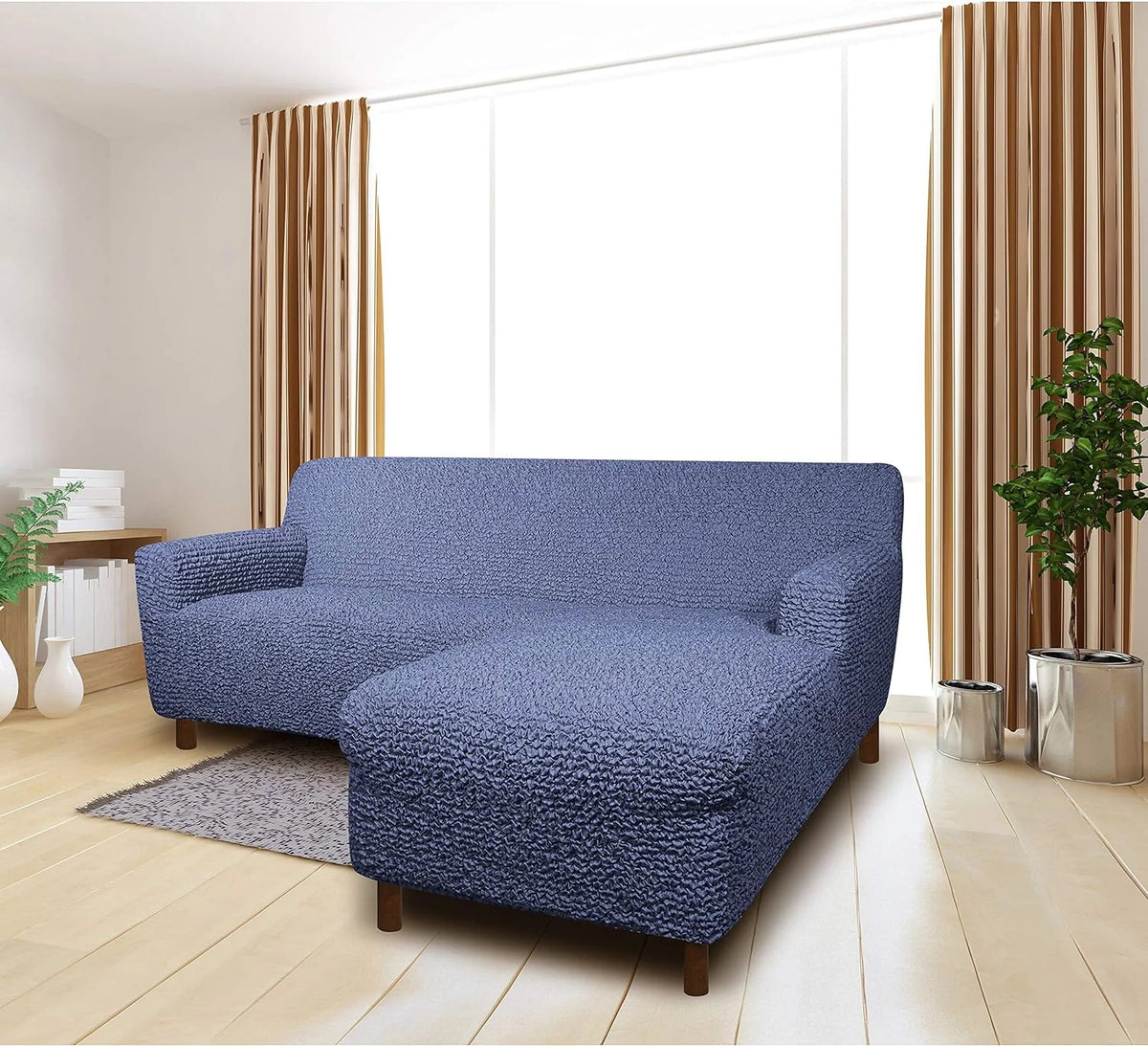Blue Right-Facing Chaise Sectional Sofa Slipcover V672