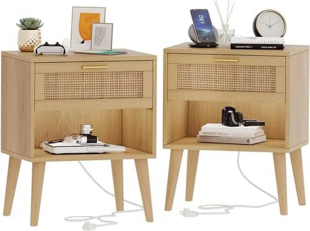 Rattan Nightstand with Charging Station 5 Drawers H431781