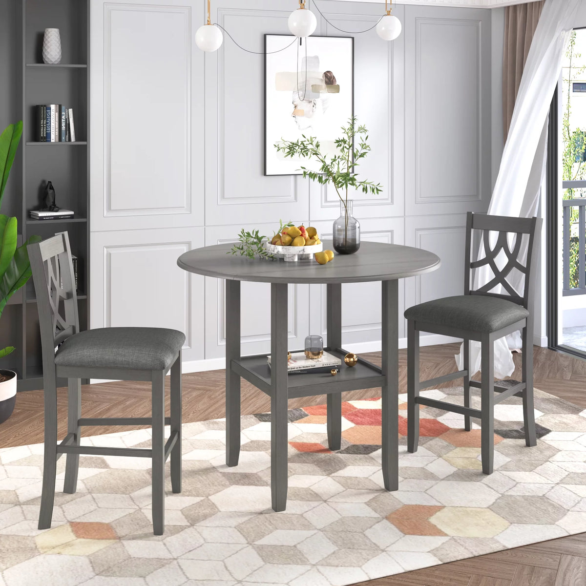 3 Piece Round Drop Leaf Dining Table Set with 2 Chairs A430870