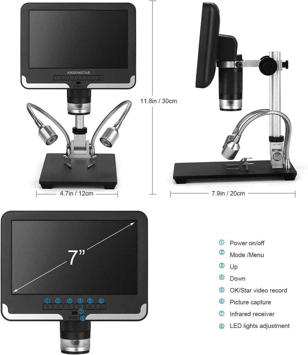Black 7 inch LCD 1080P Digital Microscope with 200X Magnification A29639