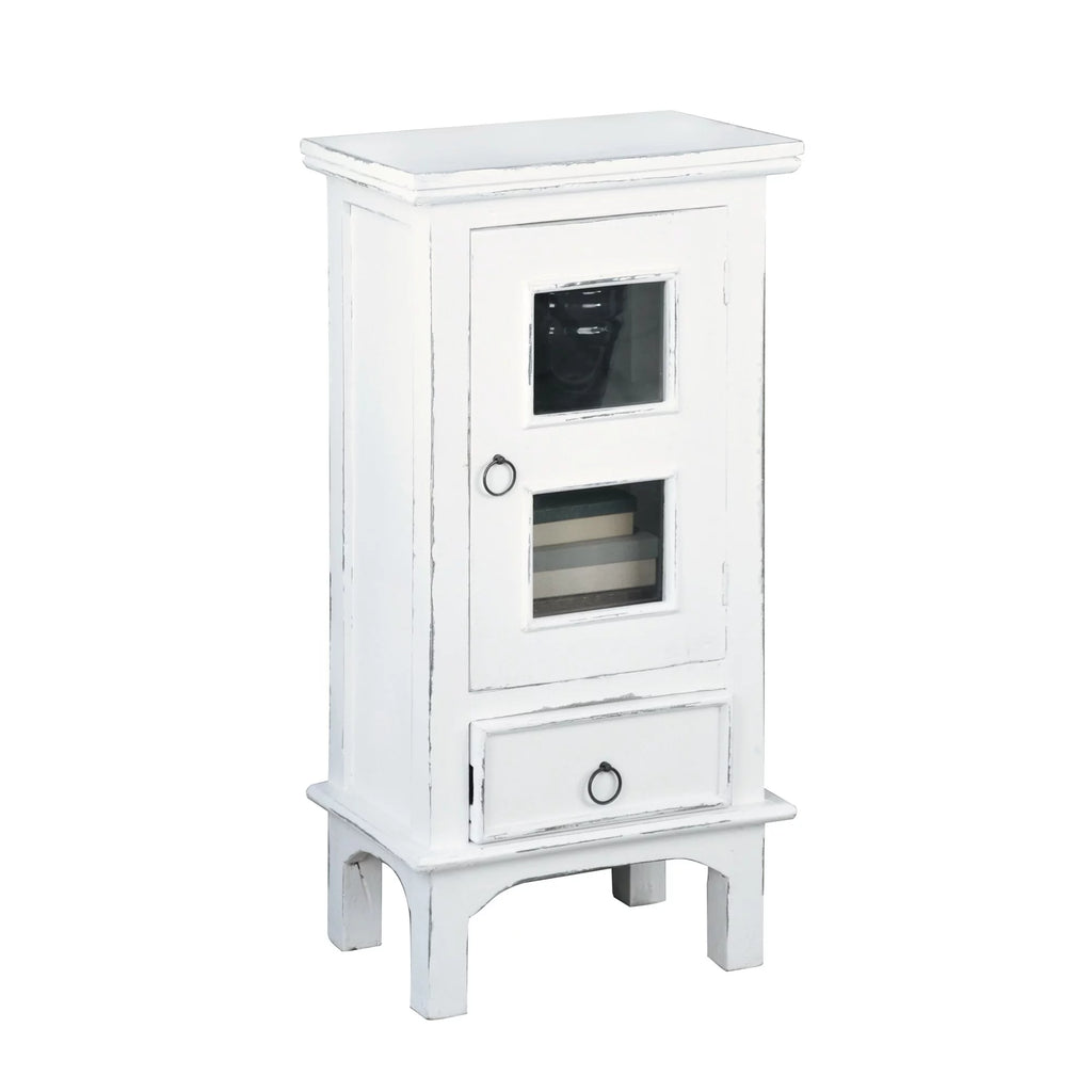 1-Door Wood End Table/Nightstand in Distressed White T412