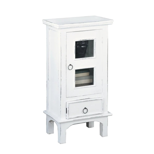 1-Door Wood End Table/Nightstand in Distressed White T412