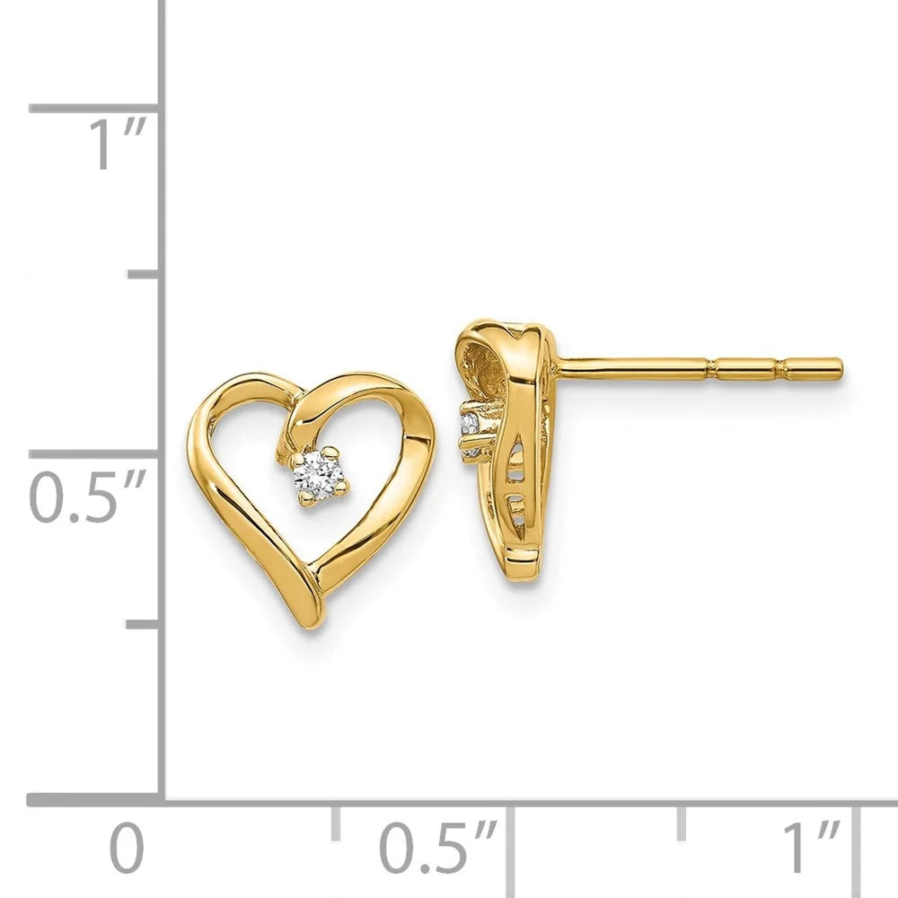 14k Yellow Gold Diamond Heart Stud Earrings G94754