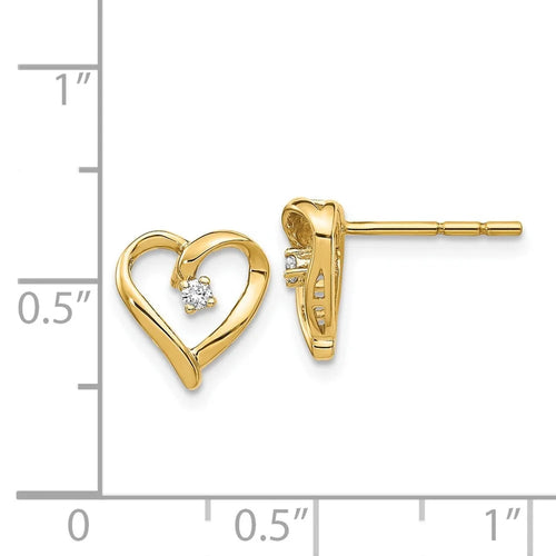 14k Yellow Gold Diamond Heart Stud Earrings G94754