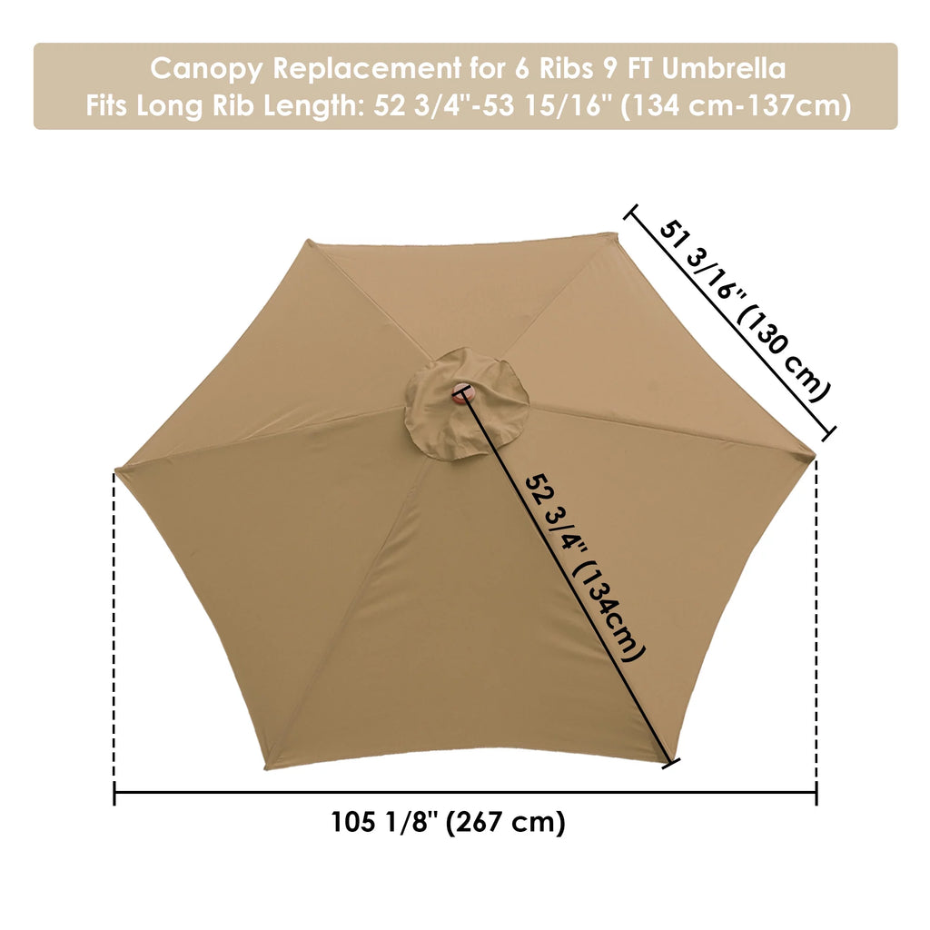 9' Patio Umbrella Replacement Canopy 6 Rib Tan Z249