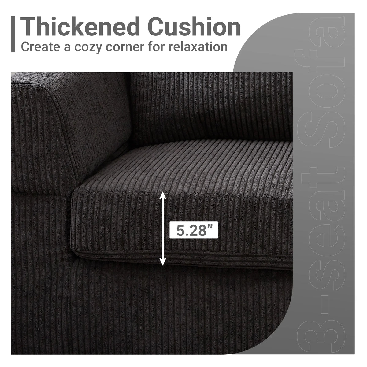 96" 3-Seat Sectional Sofa with Chaise Black I390