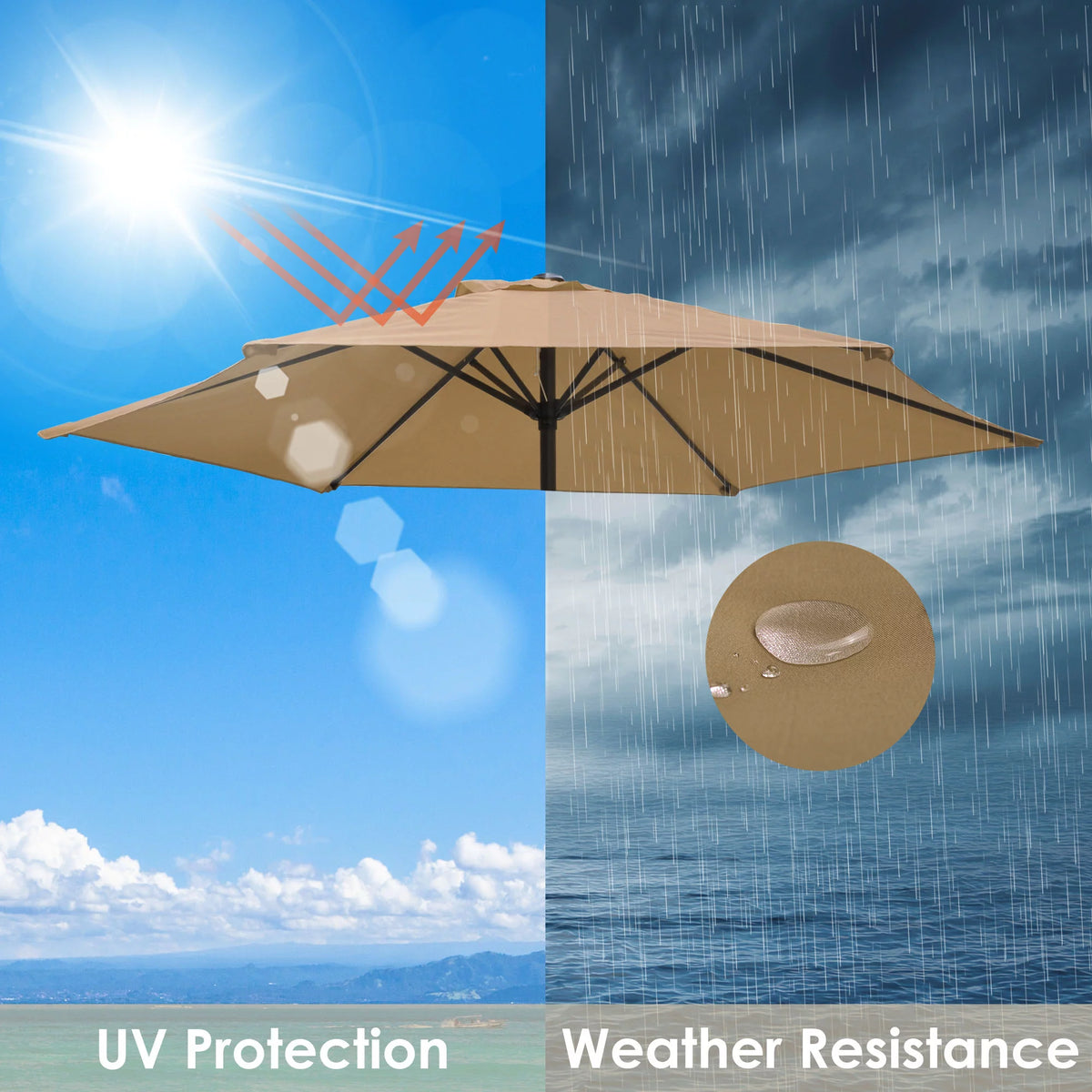 9' Patio Umbrella Replacement Canopy 6 Rib Tan Z249