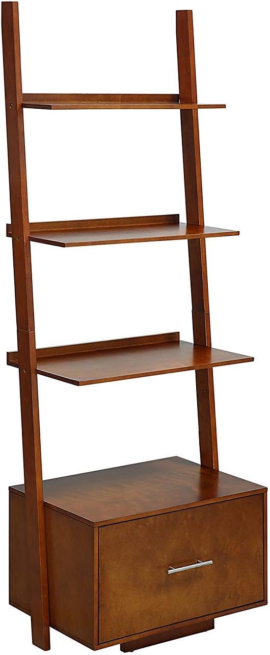 Gray Ladder Bookcase with File Drawer P522