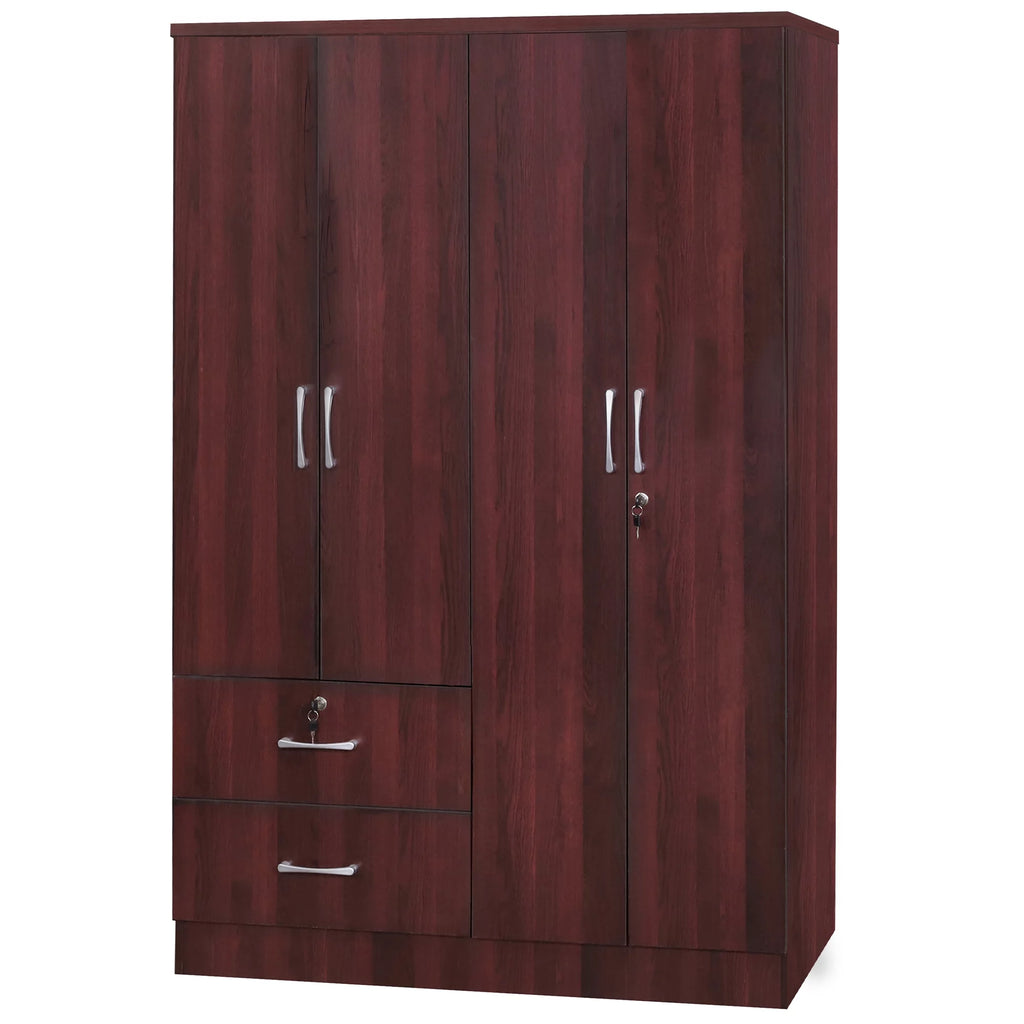Wood 4 Doors 2 Drawers Armoire in Mahogany E873692