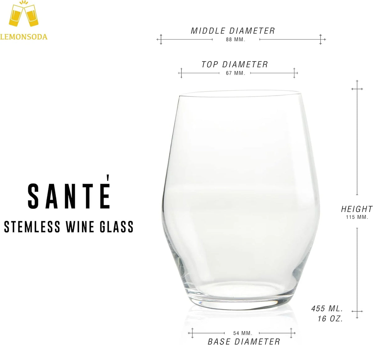 Stemless Crystal Wine Glass Set of 6 Q443
