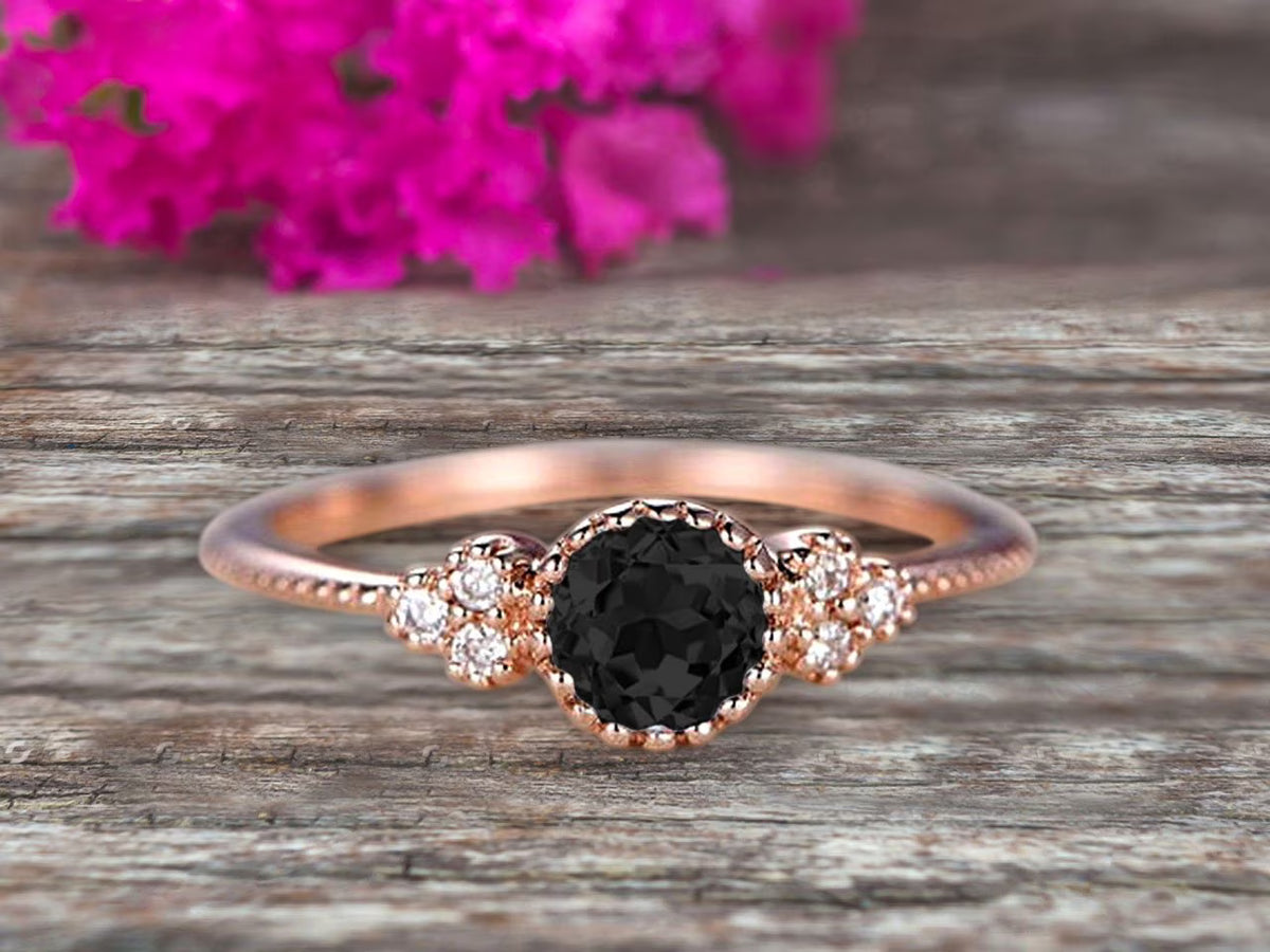 Art Deco Black Diamond Moissanite Engagement Ring N845