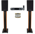 Black Bookshelf Speakers with Wood Stands and Speaker Wire S13948