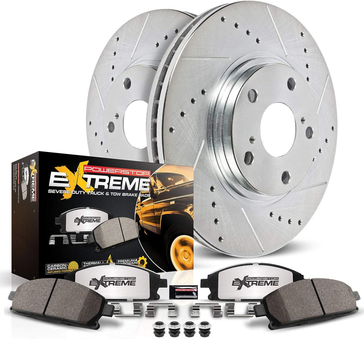 Drilled Slotted Brake Rotors Carbon-Fiber Ceramic Brake Pads Calipers B981