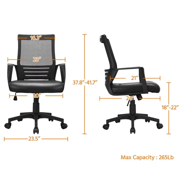 Adjustable Midback Ergonomic Mesh Swivel Office Chair with Lumbar Support, Brown Seat R139