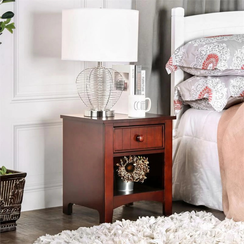 Solid Wood 1-Drawer Nightstand in Cherry N21499