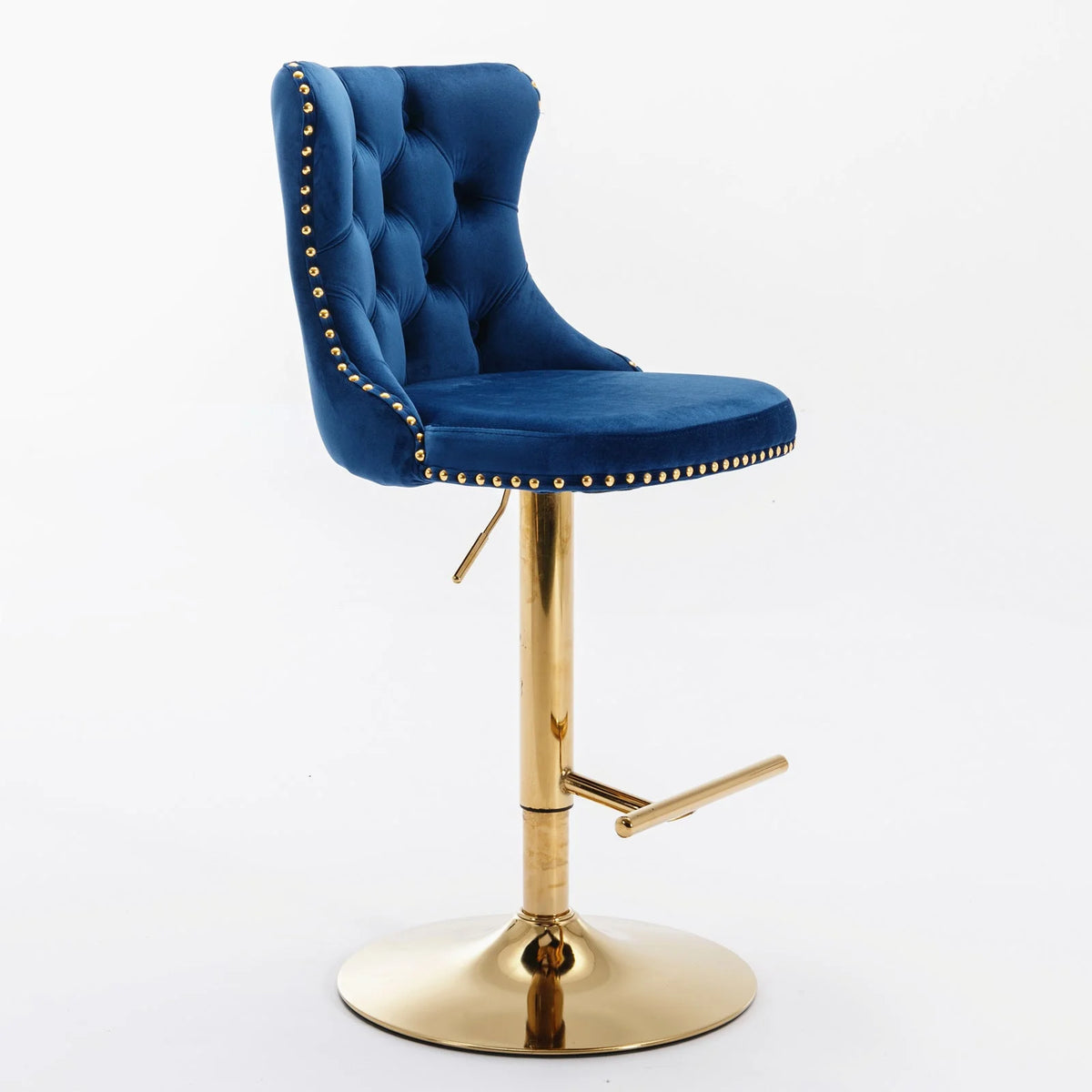 Golden Swivel Velvet Barstools Adjustable Height Blue Set of 2 L7915
