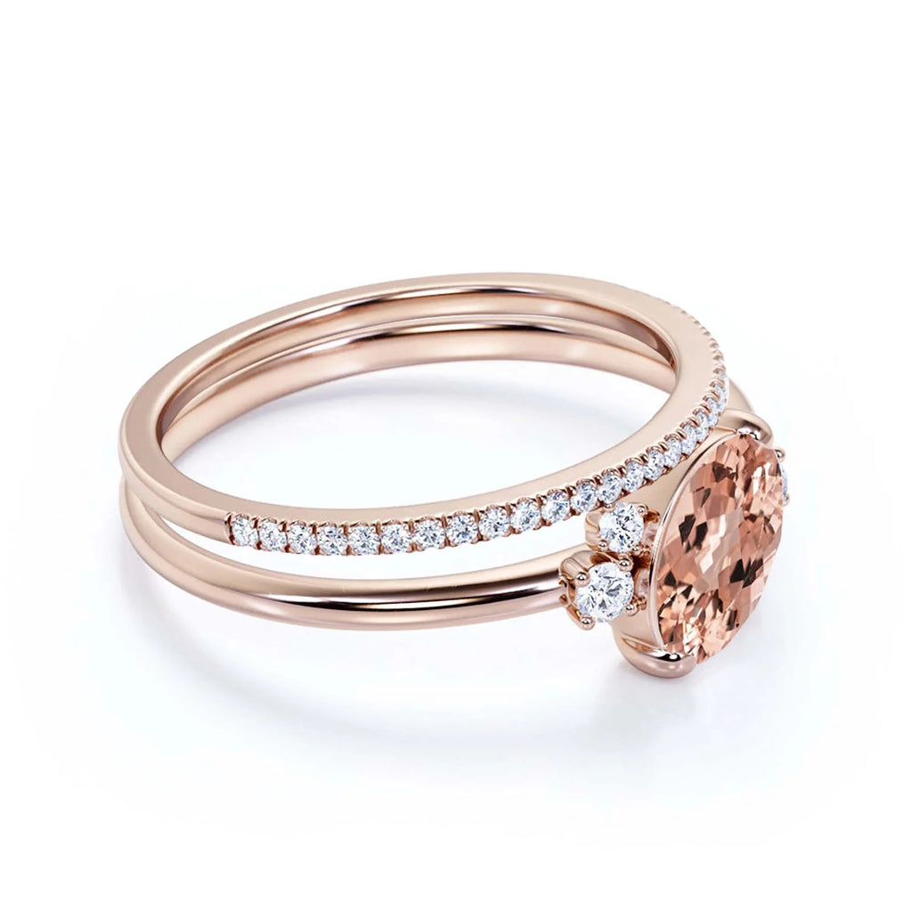 10k Solid Rose Gold Oval Cut Morganite And Diamond Moissanite Engagement Ring W85702