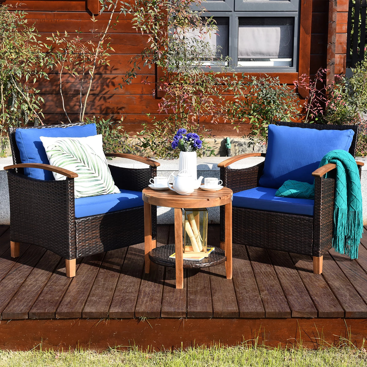 3 Pc Patio Rattan Furniture Set with Cushion D621770