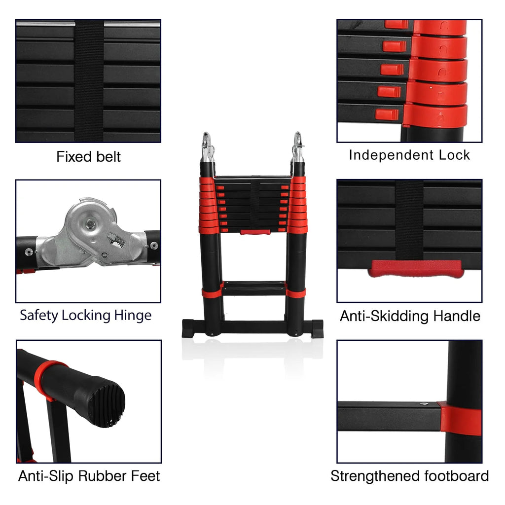 Aluminum Telescoping Extension Ladder, Red Alloy A-Frame Ladder D68103