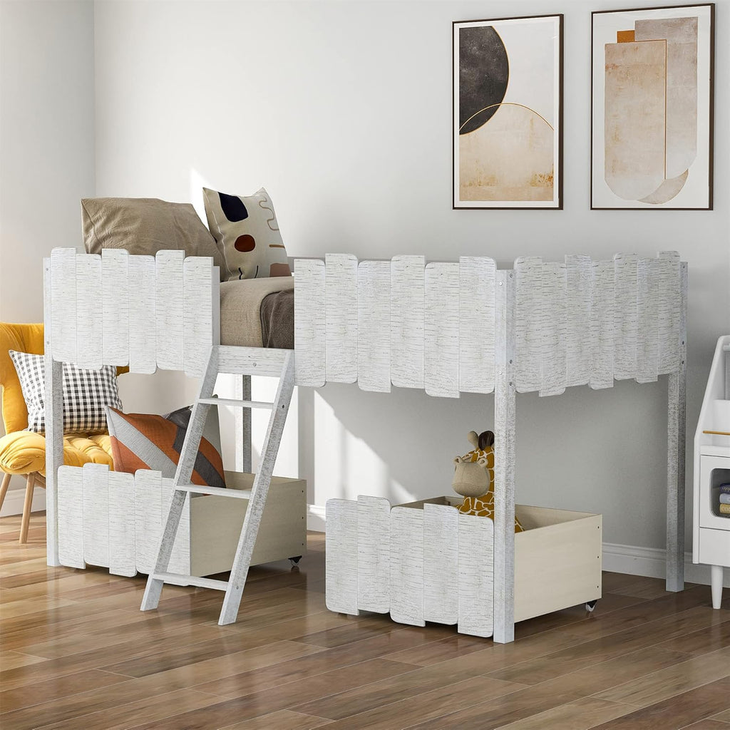 Twin Size Espresso Loft Bed with Desk and Storage Cabinet I670