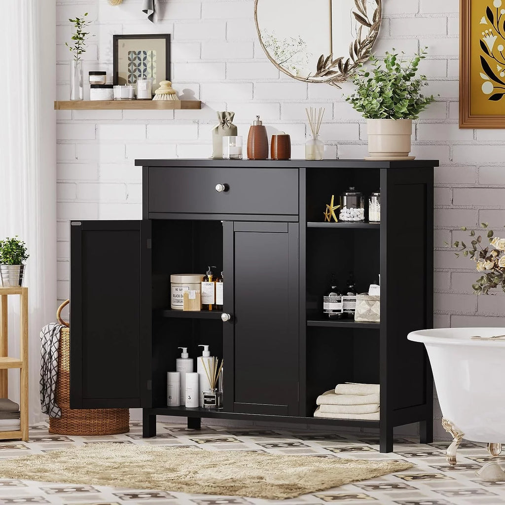 Black Freestanding Bathroom Cabinet with Drawer and Adjustable Shelf P582