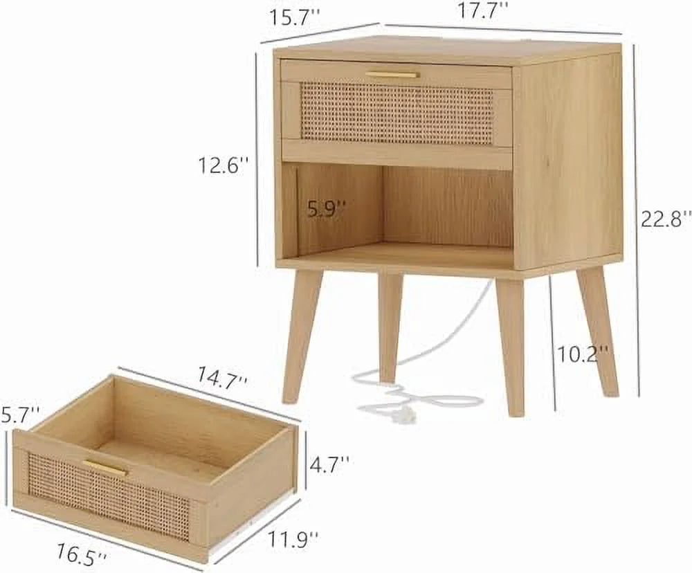 Rattan Nightstand with Charging Station 5 Drawers H431781