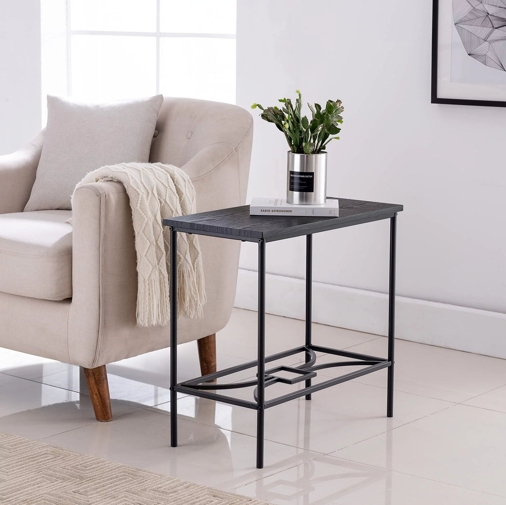Black Metal & Wood Side Table M472
