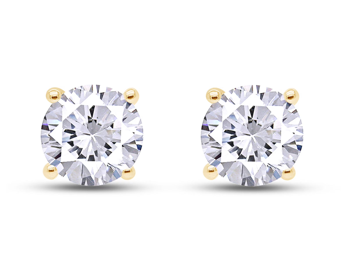 4.5MM Round Cut Lab Created Moissanite Screw Back Stud Earrings In 18K Yellow Gold Over Sterling Silver U827