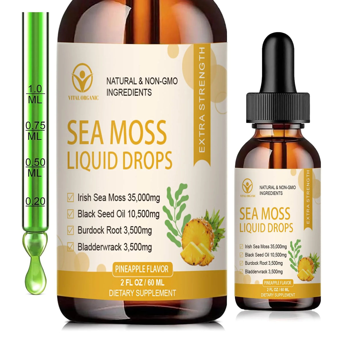 Sea Moss Liquid Drops 2 Fl Oz Pineapple Flavor G7445