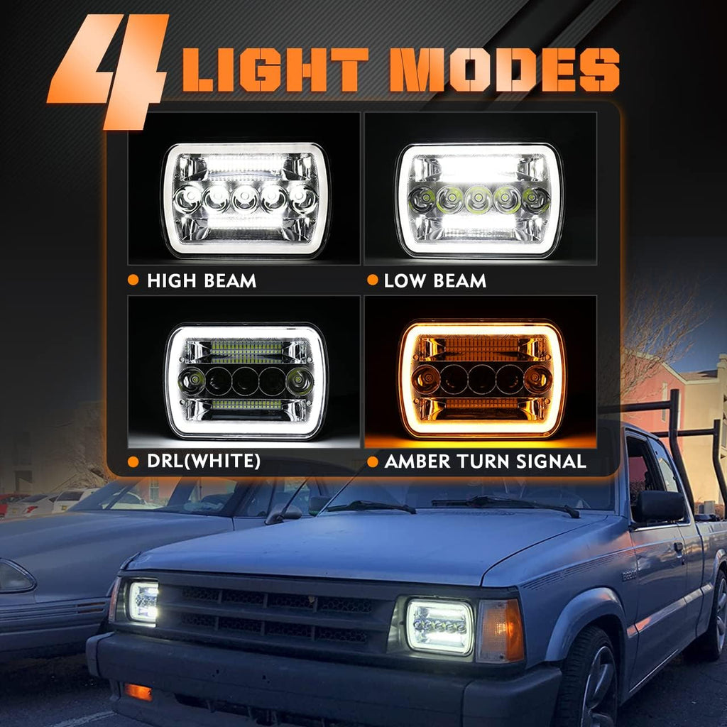 5x7 LED Headlight 87W Sealed Beam Halo Angel Eyes DRL, Pack of 2 C766882