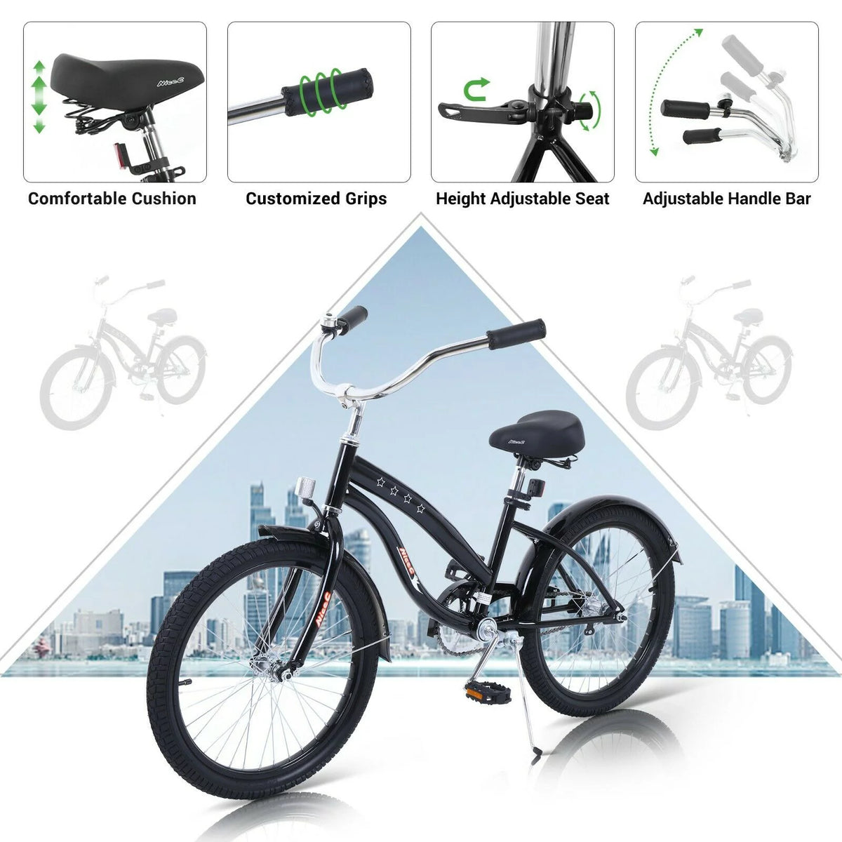 Kids Bike with Coaster Brake and Training Wheels, 12 inch Black D407
