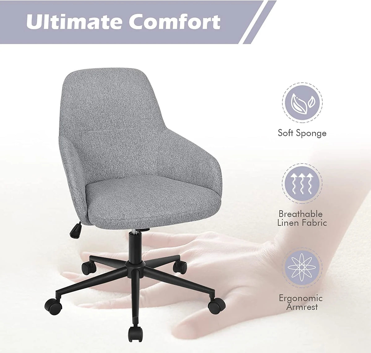 Grey Linen Fabric Upholstered Office Chair W923397