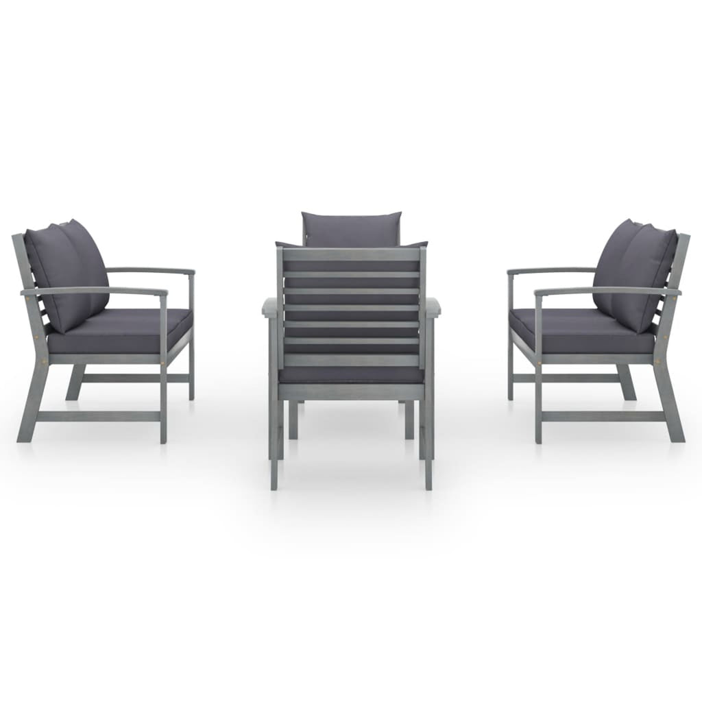 5 Piece Dark Gray Cushioned Outdoor Conversation Set with Coffee Table J687483