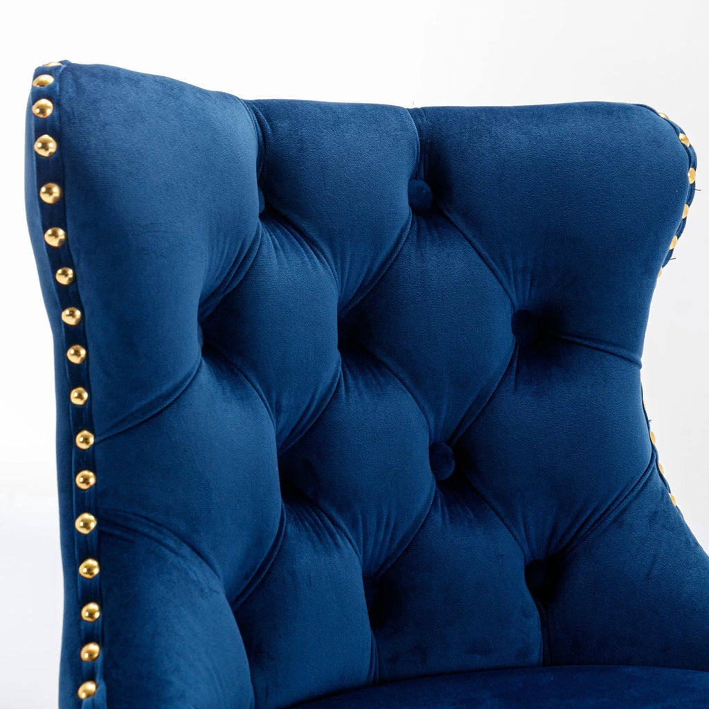 Golden Swivel Velvet Barstools Adjustable Height Blue Set of 2 L7915