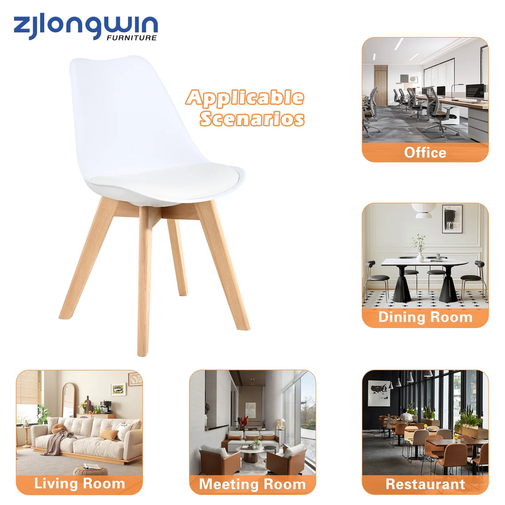 White Upholstered Dining Chair with Beech Wood Legs Set of 2 S5840