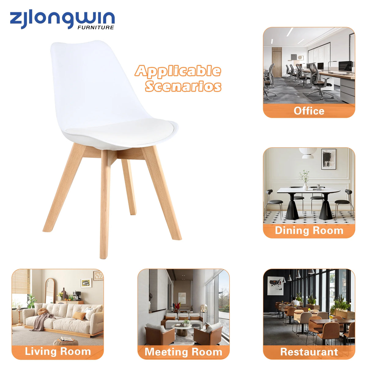 White Upholstered Dining Chair with Beech Wood Legs Set of 2 S5840
