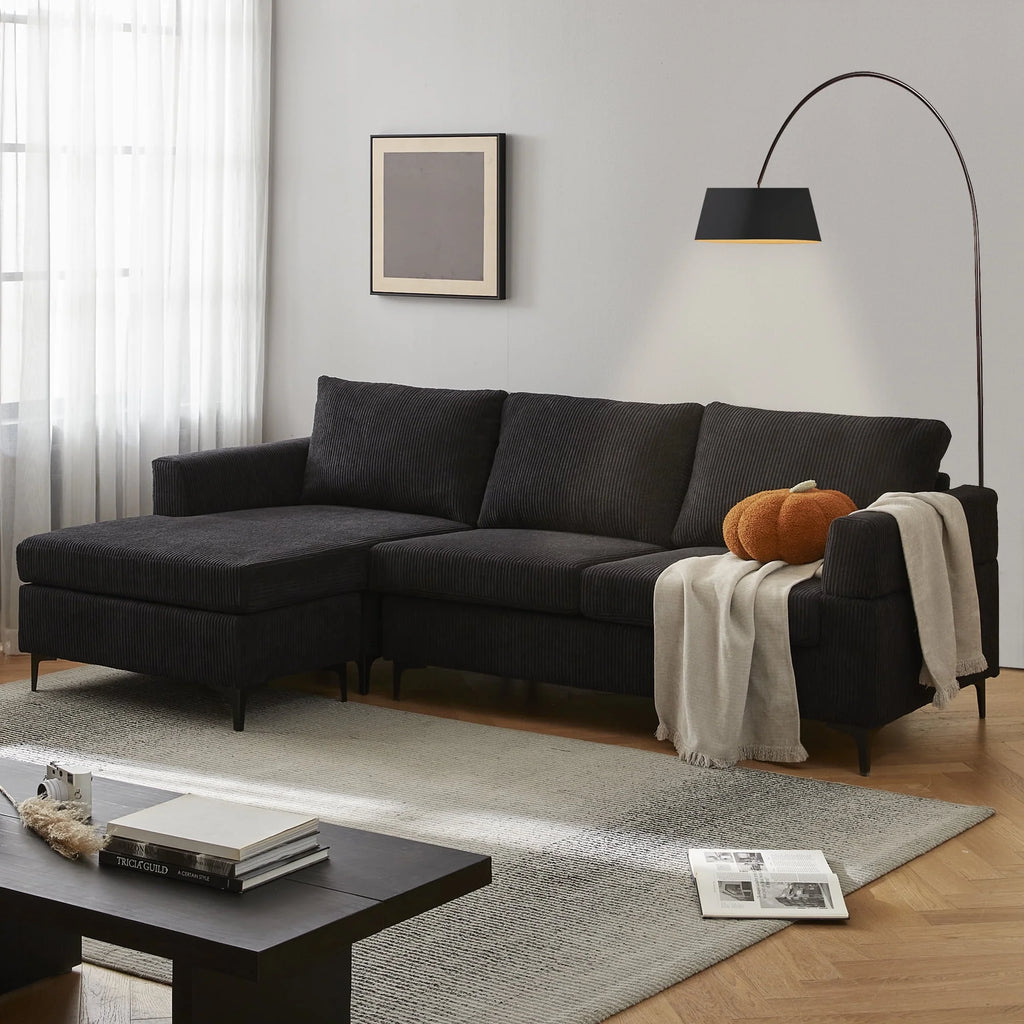 96" 3-Seat Sectional Sofa with Chaise Black I390